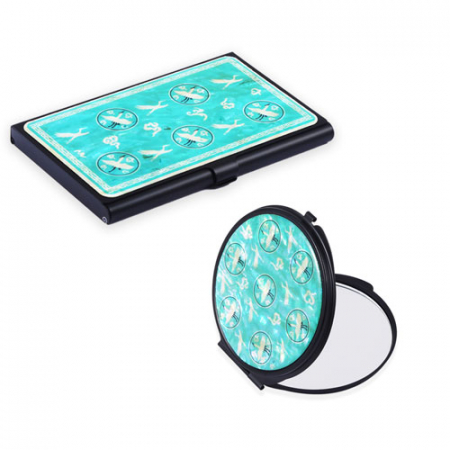 청자상감운학문 자개 경량 명함케이스+손거울세트 한국전통기념품) #2