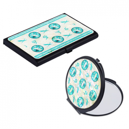 백청자 상감운학문 자개 경량 명함케이스+손거울 세트 한국전통기념품 #2