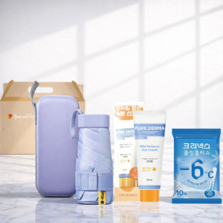 3종세트 LG퓨어더마 선크림 쿨 자외선차단 사각5단 암막양우산 크리넥스 쿨링 물티슈 아이스 여행용 여름 폭염 쿨세트 자외선차단 #2