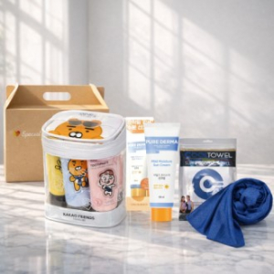 3종세트 카카오 미니스 여행용 쿨타올 LG퓨어더마 선크림 쿨 아이스타올 쿨링 아이스 여행용 여름 폭염 쿨세트 자외선차단