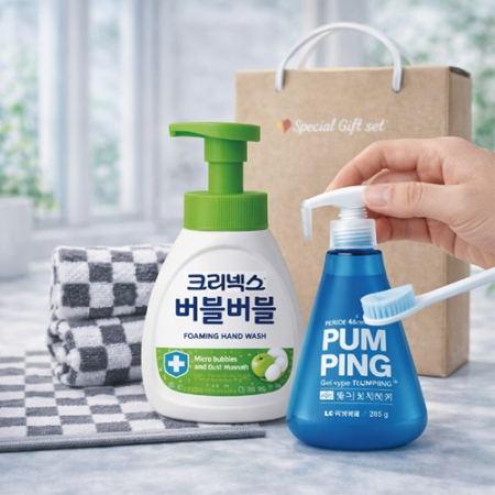 펌핑치약 LG페리오 크리넥스 핸드워시 버블버블 뱀부선염 핸드고리타올 핸드수건 3종 고급 선물세트 #4