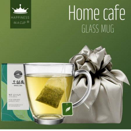 해피니스인어컵 홈카페 글라스 머그컵 385ml 오설록 티백 보자기 포장 #3