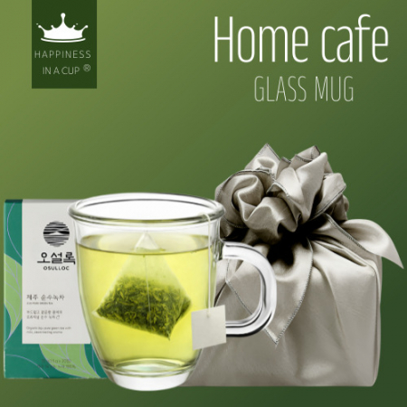 해피니스인어컵 홈카페 글라스 머그컵 400ml 오설록 티백 보자기 포장 #3