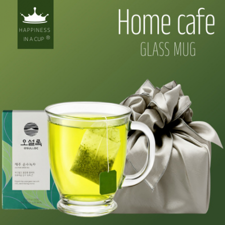 해피니스인어컵 홈카페 글라스 머그컵 440ml 오설록 티백 보자기 포장 #2