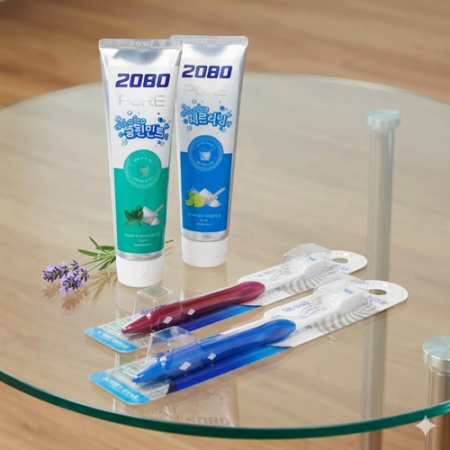 애경 2080 퓨어치약 2개 + 시스테마 치석케어 기능성 칫솔 2개 + 끈케이스 #3