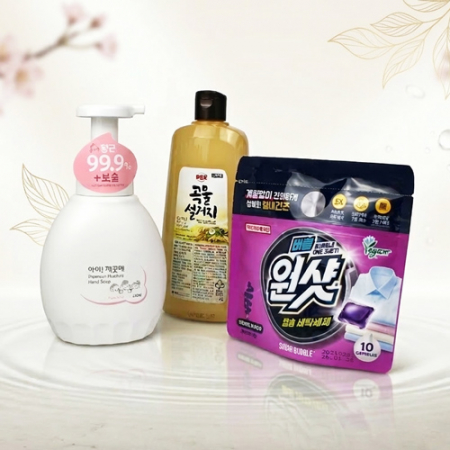 핸드워시 아이깨끗해 450ml + 애경 곡물설거지 500ml + 슈가버블 버블원샷 캡슐세제 #3