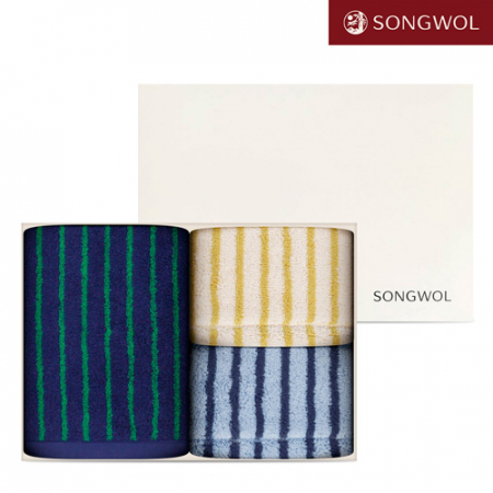 송월 듀얼 스트라이프40 (180g) + 스트라이프 솔리드 34 (66g) 타올 3P 세트 (세면 1 + 핸드 2) #2