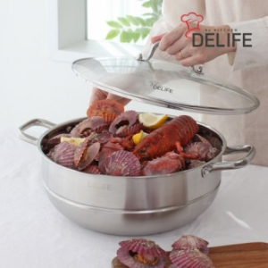 [DELIFE] 34cm 셰프 특대형 스테인레스 찜솥 찜기 전골냄비