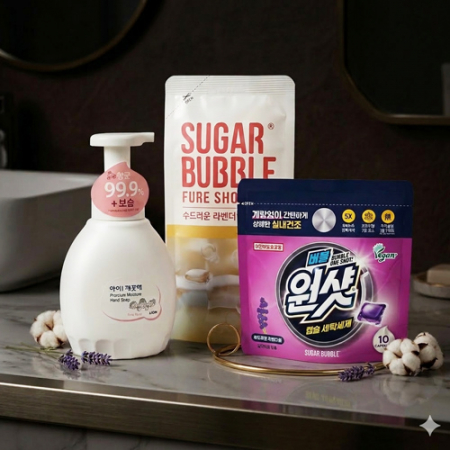 아이깨끗해 핸드워시 450ml  + 슈가버블 버블원샷 캡슐세제 + 슈가버블 섬유유연제 #2