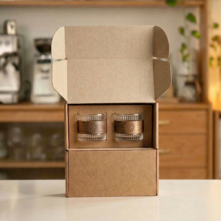 57도씨 호두나무 홀더 내열유리 플리츠 찻잔 2P 170m #3