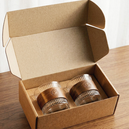 57도씨 호두나무 홀더 내열유리 플리츠 찻잔 2P 170m #2