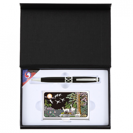 자개 프리미엄 볼펜 실버 채색 십장생 자개 명함케이스 한국 전통 굿즈 #3