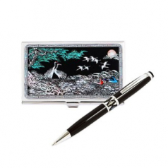 자개 프리미엄 볼펜 채색 송학 자개 명함케이스 외국인 기념품