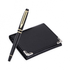 워터펜 블랙 수성 사피아노 실버 코너 소가죽 명함지갑 직장인 비즈니스 선물