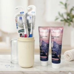 시스테마 초극세모 기능성 치석케어 칫솔 2개 +  애경 2080 핑크솔트 치약 120g 2개 + 휴대용 양치컵