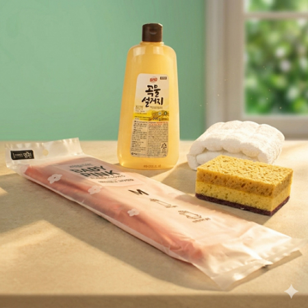 애경 주방세제 500g + 베이비핑크 고무장갑 + 순면 골지 주방타올 + 양면 떡수세미 #2