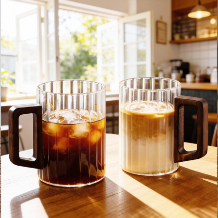 57도씨 홈카페 우드 손잡이 내열유리 플리츠 머그컵 450ml #5