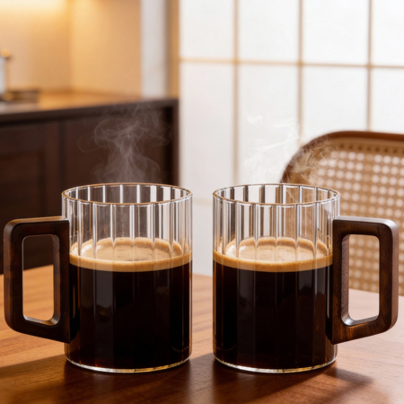 57도씨 홈카페 우드 손잡이 내열유리 플리츠 머그컵 450ml #3