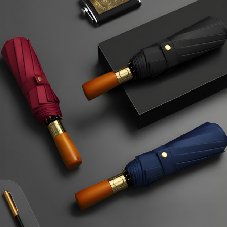 (Blossom) 고급 원목 손잡이 3단 접이식 자동우산 1P #2