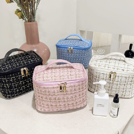 (Blossom) 트위드 스타일 대용량 메이크업 파우치 1P #2