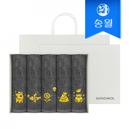 송월타월 황금복자수 기념타올 5매 선물세트+쇼핑백 개업 축하 감사 답례품 #2