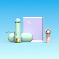 루티네 웰컴키트 선물세트 초소형 컴팩트 버블 선풍기+머쉬룸 5단 양우산