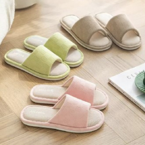 (Blossom) 체커보드 엠보싱 린넨 논슬립 실내화 1P