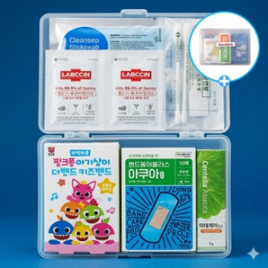 핑크퐁 키즈밴드 혼합16매+동국제약 아쿠아 방수밴드 10매+마데케어 연고 미니구급함 D호