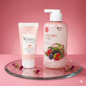 애경 순샘 주방세제 프레시베리 510g + 과일나라 핸드크림 2종세트 + 끈케이스