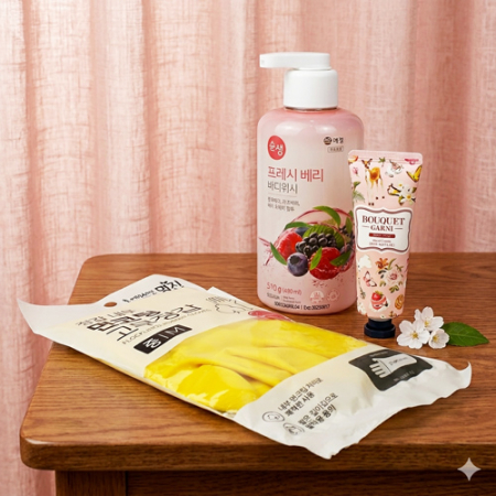 애경 순샘 주방세제 510g + 부케가르니 핸드크림 + 면코팅고무장갑 + 끈케이스 #2