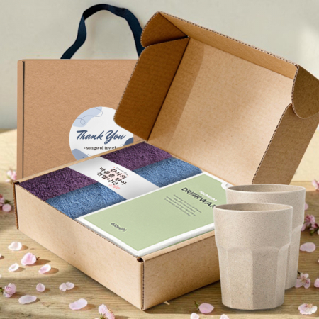 송월타올 친환경 핸들패키지 선물세트 NO.2 (뱀부 180G 2매+프롬네이쳐 친환경 인피니티 컵 2개+띠지+스티커) #2