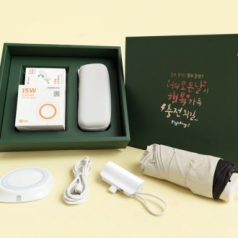 팝폰 CS71-6 거래처 감사선물 무선 고속충전패드 도킹형보조배터리 5000mAh 양우산 우산 선물세트