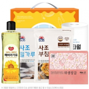 동원해바라기유 사조밀가루500g 부침가루500g 정사각위생장갑 키친타올(5종)