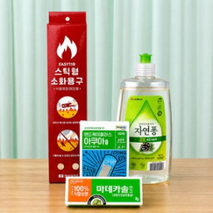 주방용 식용유전용 소화용구+ LG 자연퐁 주방세제 490ml + 동국제약 마데카솔 연고 8g + 아쿠아 밴드 + 끈케이스