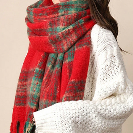 남녀공용 포근한 니트 목도리 빅사이즈 롱 와이드 소프트 캐시 체크 머플러 넥워머 #5