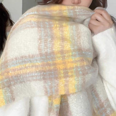 남녀공용 포근한 니트 목도리 빅사이즈 롱 와이드 소프트 캐시 체크 머플러 넥워머 #8