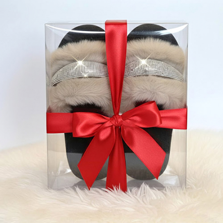 루미에르 큐빅 퍼 슬리퍼 블랙 #5