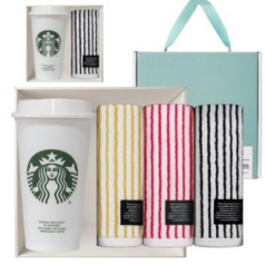 스타벅스 리유저블 텀블러 473ml + 오뷔송 뱀부스트라이프 180g 호텔 수건 타올
