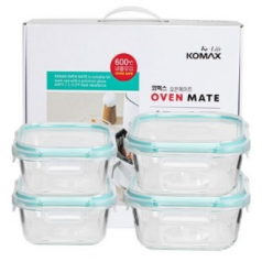 코멕스 오븐메이트 글라스 밀폐용기 정사각 차곡 혼합 4조