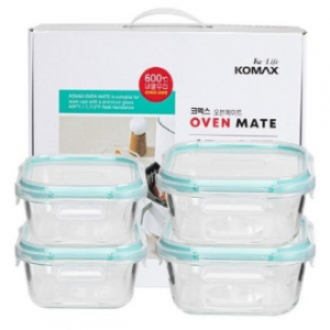 코멕스 오븐메이트 글라스 밀폐용기 정사각 차곡 혼합 4조