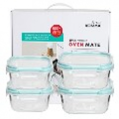 코멕스 오븐메이트 글라스 밀폐용기 정사각 차곡 혼합 4조