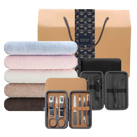 스위트 프리미엄 수건 1P + 가죽케이스 손톱깎이 감사띠지 손잡이 기프트박스 선물세트 #2