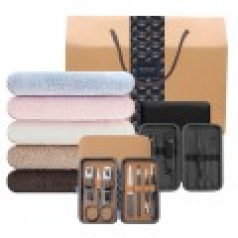 스위트 프리미엄 수건 1P + 가죽케이스 손톱깎이 감사띠지 손잡이 기프트박스 선물세트