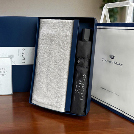 송월 조문답례품 타올우산세트(뉴컬러무지150g1+3단폰지우산1)(띠지+감사장)+쇼핑백 #4