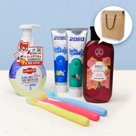 랩신 핸드워시 + LG온더바디 바디워시 + 애경 2080 퓨어치약 125g 2개 + 부케가르니 미세모칫솔 3개 #3