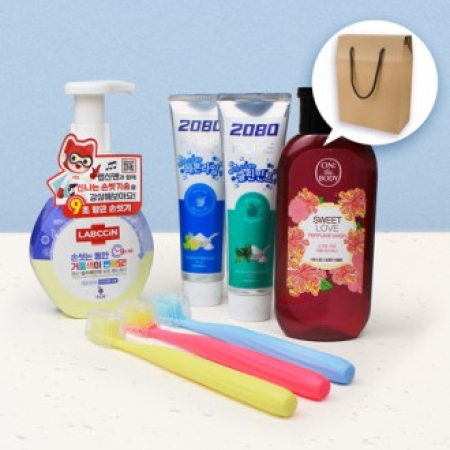 랩신 핸드워시 + LG온더바디 바디워시 + 애경 2080 퓨어치약 125g 2개 + 부케가르니 미세모칫솔 3개 #2