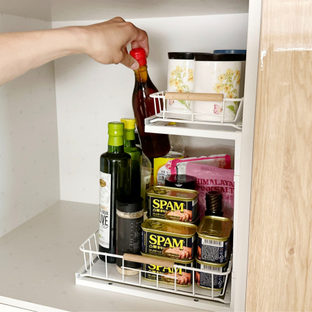올지 와이드 슬라이딩 주방선반 레일 양념통 싱크대 하부장 정리 선반 철제 #6
