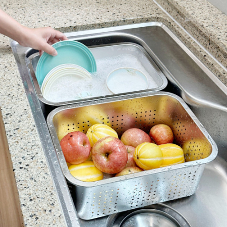 올지 물빠짐 설거지통 2단세트 7L 중형 스텐 사각 설겆이 통 불림 싱크대 스테인레스 304 주방 키친 #7