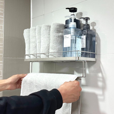 올지 무타공 와이드 수건선반 수건 걸이포함 스텐 SUS 304 욕실 거치 화장실 젠다이 #8
