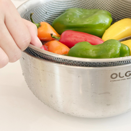 올지 스텐 304 채반 믹싱볼 2단세트 다용도 세척 볼 깊은 주방 보울 #4